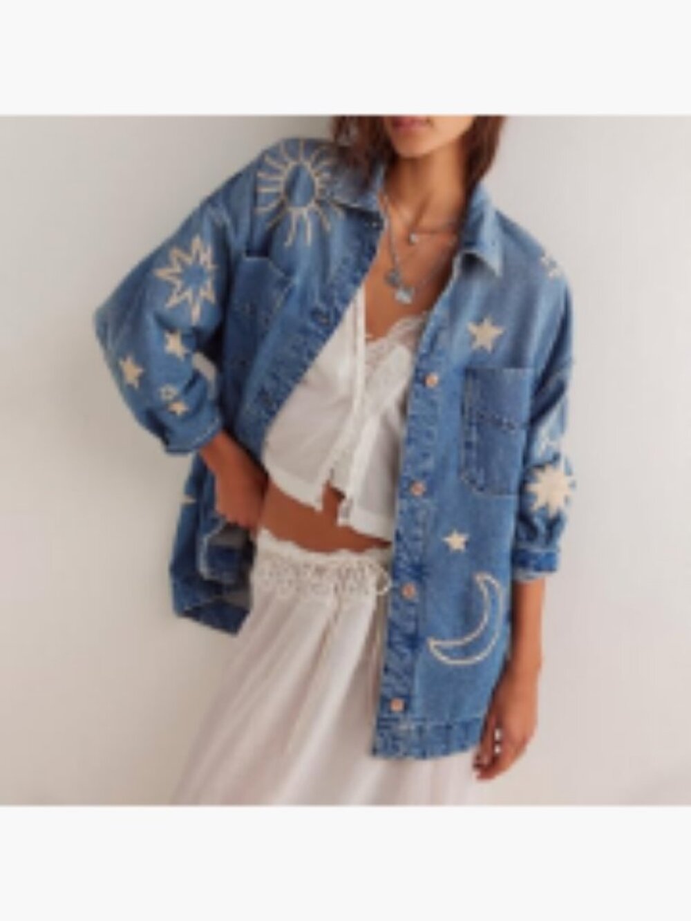 Oversized Denim Jacket with Embroidery, Loose Fit, 90% Cotton 10% Polyester - Picture 2 of 5